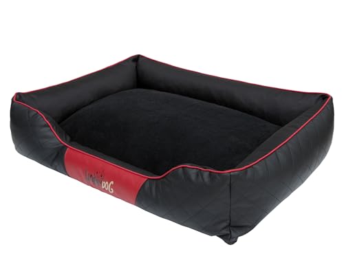 Sales Core Hundebett Hundekissen Premium Hundeliege - R1: 65 x 52 x 20 cm, EXKLUSIV: Schwarz + Rot für kleine, mittelgroße und Große Hunde Hundekörbchen Hundedecke mit erhöhte Ränder von Sales Core