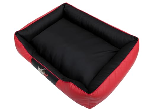 Sales Core Hundebett Hundekissen Premium Hundeliege - R1: 65 x 52 x 20 cm, PERFEKT: Rot + Schwarz für kleine, mittelgroße und Große Hunde Hundekörbchen Hundedecke mit erhöhte Ränder von Sales Core