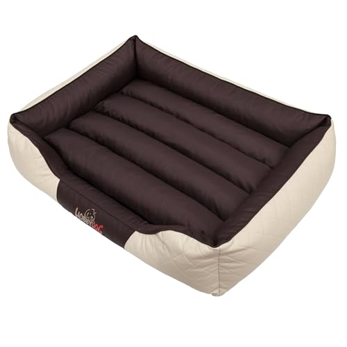 Sales Core Hundebett Hundekissen Premium Hundeliege - R1: 65 x 52 x 20 cm, Standard: Beige + Braun für kleine, mittelgroße und Große Hunde Hundekörbchen Hundedecke mit erhöhte Ränder von Sales Core