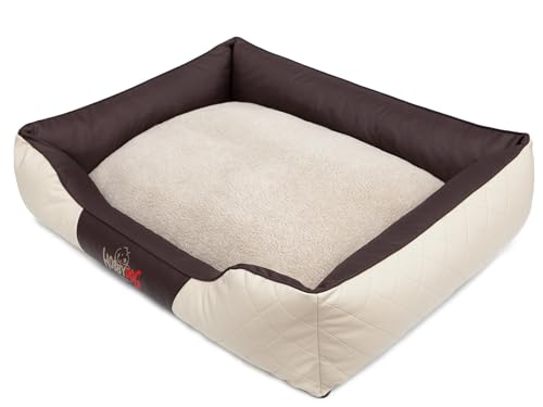 Sales Core Hundebett Hundekissen Premium Hundeliege - R2: 84 x 65 x 23 cm, EXKLUSIV: Beige + Braun für kleine, mittelgroße und Große Hunde Hundekörbchen Hundedecke mit erhöhte Ränder von Sales Core