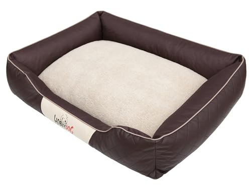 Sales Core Hundebett Hundekissen Premium Hundeliege - R2: 84 x 65 x 23 cm, EXKLUSIV: Braun + Beige für kleine, mittelgroße und Große Hunde Hundekörbchen Hundedecke mit erhöhte Ränder von Sales Core