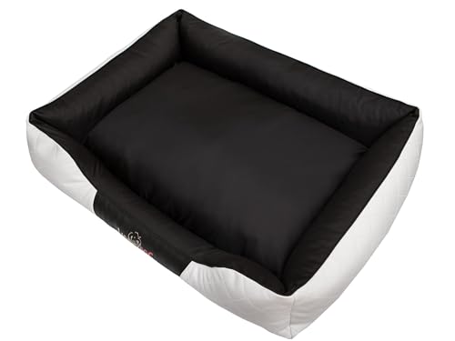 Sales Core Hundebett Hundekissen Premium Hundeliege - R4: 114 x 84 x 25 cm, PERFEKT: Weiß + Schwarz für kleine, mittelgroße und Große Hunde Hundekörbchen Hundedecke mit erhöhte Ränder von Sales Core