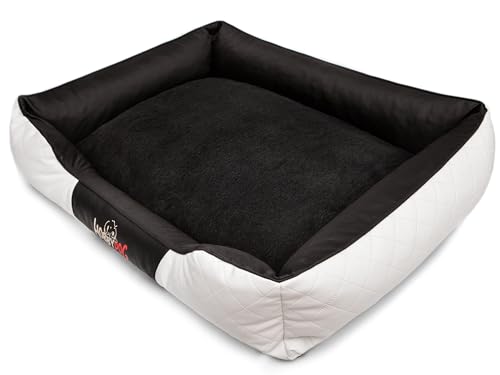 Sales Core Hundebett Hundekissen Premium Hundeliege - R5: 125 x 98 x 25 cm, EXKLUSIV: Weiß + Schwarz für kleine, mittelgroße und Große Hunde Hundekörbchen Hundedecke mit erhöhte Ränder von Sales Core