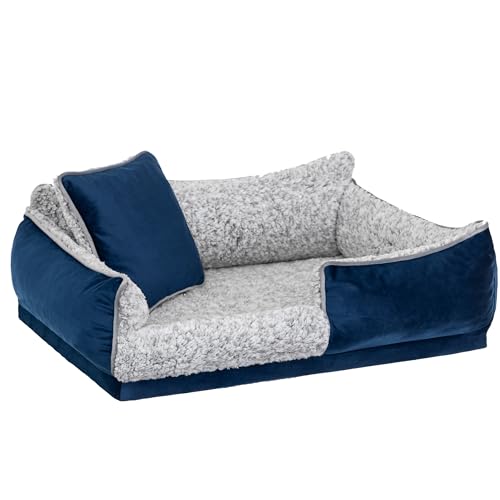 Sales Core Hundebett Hundekissen fur kleine Hunde - XL: 80 x 60 x 24 cm, Marineblau + Hellgrau - Hundekorb Hundesofa Hundematratze Hundeliege Hundedecke mit erhöhte Ränder von Sales Core