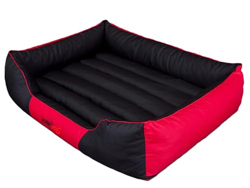 Sales Core Hundebett Hundesofa Hundekissen mit erhöhte Ränder - XXXL: 140 x 115 x 25 cm, Schwarz + Rot - für kleine, mittelgroße und Ggroße Hunde Hundekörbchen Hundedecke Hundeliege Cord Orthopädisch von Sales Core