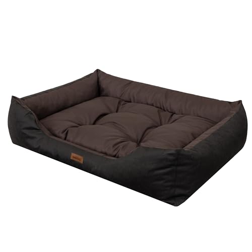 Sales Core Hundebett Hundesofa - M: 84 x 65 x 22 cm - Braun + Schwarz, Hundekissen mit erhöhte Ränder für kleine, mittelgroße und große Hunde Hundekörbchen Kuscheliges Hundedecke Hundeliege von Sales Core