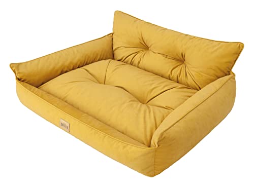 Sales Core Hundebett Hundeliege Hundesofa Hundedecke - XL: 82 x 63 x 32 cm, Gelb, Fancy Gesteppt - Orthopädisches Hundecouch Hundekorb Kleine Mittelgroße Große Hundekissen Schlafplätze von Sales Core