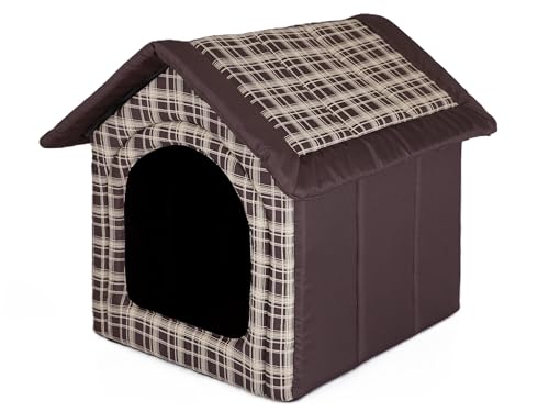 Sales Core Hundehöhle Hundehütte Hundebett Hundebox - R1: 32 x 38 x 38 cm -Braun mit leichtem Karomuster - Indoor/Outdoor Katzenhütte Hundehaus Hundestrandkorb Hundekorb von Sales Core