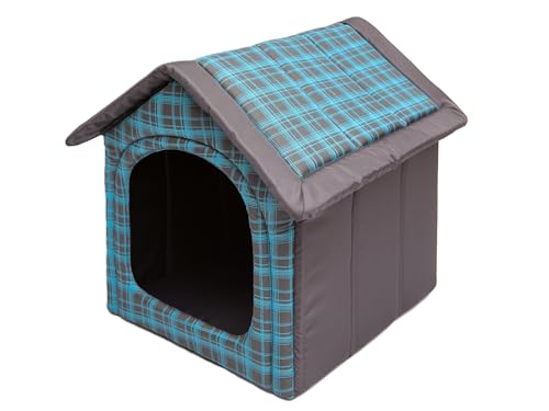 Sales Core Hundehöhle Hundehütte Hundebett Hundebox - R1: 32 x 38 x 38 cm -Grau mit blauen Karos - Indoor/Outdoor Katzenhütte Hundehaus Hundestrandkorb Hundekorb von Sales Core