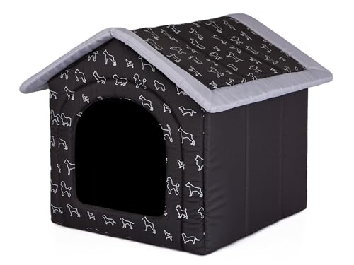 Sales Core Hundehöhle Hundehütte Hundebett Hundebox - R1: 32 x 38 x 38 cm -Schwarz mit weißen Hunden - Indoor/Outdoor Katzenhütte Hundehaus Hundestrandkorb Hundekorb von Sales Core