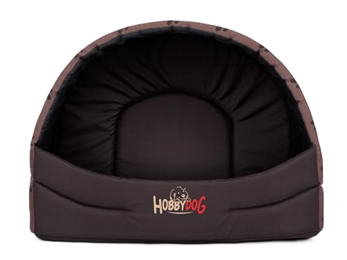 Sales Core Hundekissen Hundekorb Hundekörbchen Hundebett Hundehütte - Braun mit Hundepfoten - R2: 50 x 38 x 32 cm, Hundehöhle Große und Kleine Hunde Hundeliege von Sales Core