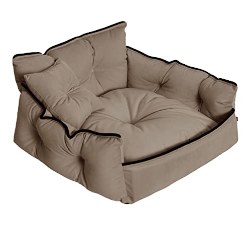 Salla Bett für Hunde & Katzen, Waschbares Hundebett, Kuschelbett für Haustiere, Flauschig & Kuschelig, Haustierbett, Kuschelkörbchen mit Kissen, Beige, 80 x 80 cm von Salla