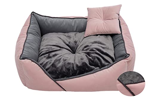 Salla Bett für Hunde & Katzen, Waschbares Hundebett, Kuschelbett für Haustiere, Flauschig & Kuschlig, Haustierbett, Kuschelkörbchen mit Kissen, Katzenbett mit Kissen aus Pelz, Rosa, 70 x 60 cm von Salla