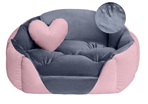 Salla Bett für Hunde & Katzen, Waschbares Hundebett, Kuschelbett für Haustiere, Flauschig & Kuschlig, Haustierbett, Kuschelkörbchen mit Kissen, Katzenbett mit Kissen aus Pelz, Rosa, 85 x 75 cm von Salla