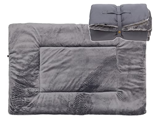 Salla Hundebett, Doppelseitige Hundematte mit Tragegriff, Pelz, Waschbares Hundebett, wasserdichte & Kratzfeste Liegematte für Hunde, Haustierbett, Pflegeleicht & Schmutzabweisend, Grau, 130 x 85 cm von Salla