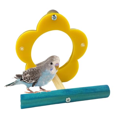 Bird Shotet Mirror, Vogelspiegel für Käfig | Interaktiver Vogelspiegel -Perch -Papageienspielzeug - Kautenteilung der Blumenformanergrenze, Haustierversorgungen, Cockatiel Cage Accessoires von Salyeeluly