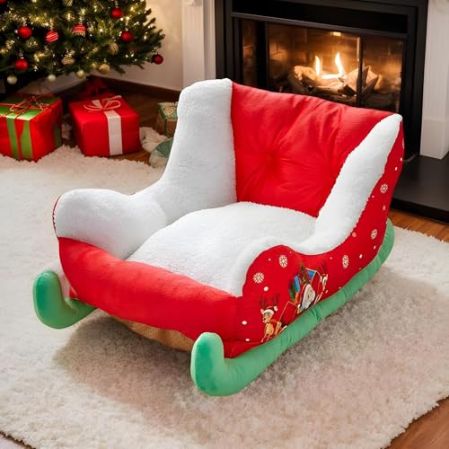 Christmas Sleigh Dog Bed | Haustier Schlitten Bett | Interessante rote Weihnachten Katzen Hund Bett | Schlitten Hundebett | Innen-und Außenbereich Plüsch Synthetikfell, waschbar und sehr langlebig von Salyeeluly