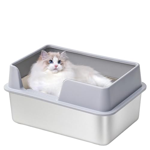 Edelstahl Katzenklo | 52X37x20cm Oben offen Hohe Seite Stainless Steel Box | Katzenklo Edelstahl | Box Spritzwassergeschütztes Großes für Mehrere Katzen und Große Katzen von Salyeeluly