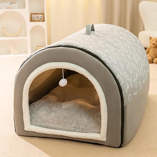 Salyeeluly Hundehöhle | 2-in-1-Hundehöhlenbett | Überdachtes Katzenbett mit Kugelanhänger | Faltbare beruhigende Hundehütte | Abnehmbare, waschbare Hundebetten für große Hunde | Katzenhöhlen für von Salyeeluly