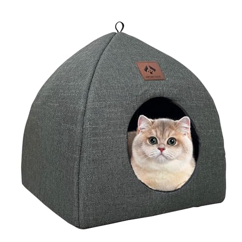 Katzenhöhle Katzenbett | 2-in-1 Katzenhau | Katzenhöhle-Katzenhaus für Drinnen mit Waschbares Bequemem Kissenkissen | Faltbares Bequemer Katzenschlafplatz für Katzen, 33x33x35cm von Salyeeluly