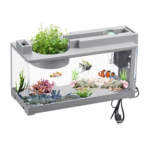Kleines Aquarium-Starter-Set mit Luftpumpe und Licht, Desktop-Fischtank, dekoratives leises Aquarium, kleines Aquarium für Betta-Fische, Garnelen, Goldfische von Salyeeluly