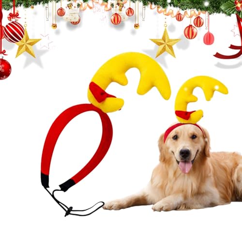 Salyeeluly Geweih-Stirnband für Hunde – Cartoon-Hund Weihnachten Rentier Geweih Stirnband | Weiche Reifen Hund Haustier Kappen mit verstellbarem Gummiband für Katzen Welpen von Salyeeluly