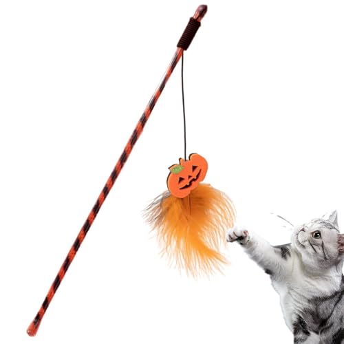 Salyeeluly Halloween Pet Wooden Stick, Feathered Teasing Cat Playing Stick, Pumpkin Ghost Playing and Exercise Cat Toy for Cat, Kitten, Pets, Indoor von Salyeeluly