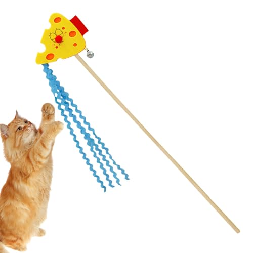 Salyeeluly Katzen-Angelrute-Spielzeug, interaktives Katzen-Zauberstab-Spielzeug | Buntes Käse-Puffreis-Katzenstab-Spielzeug - 54 cm lustiges Katzenspielzeug mit Schnur, Katzenzubehör für kleine, von Salyeeluly