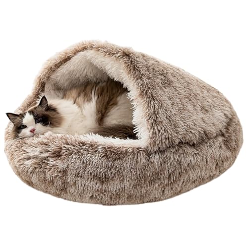 Salyeeluly Katzenbett mit Kapuze, überdachtes Haustierbett, Bequemes Muschelbett für Haustier, Überdachte weiche Katzenbetten für den Innenbereich, große warme Katzenhütte mit Kapuze für den Winter von Salyeeluly