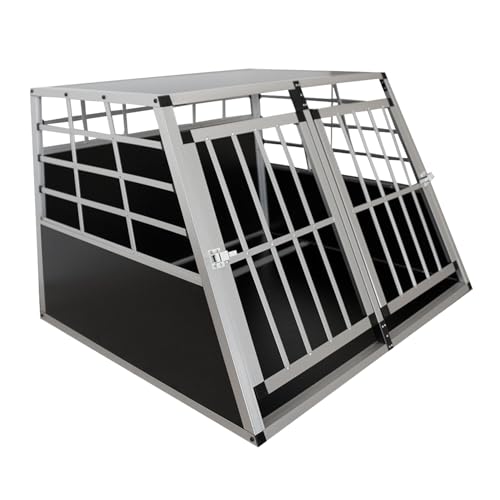 Juskys Alu Hundetransportbox XL - 96x91x70 cm - Auto Hundebox robust & pflegeleicht - 2 Gittertüren verschließbar - Reisebox für Hunde von Juskys