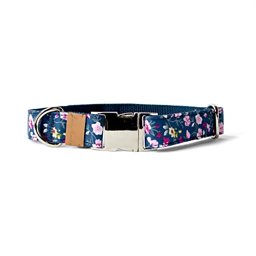 Sam & Maui Hundehalsband mit Blumenmuster, Baumwolle, glänzend, verchromt, silberfarben, Metallschnalle, Größe L von Sam & Maui