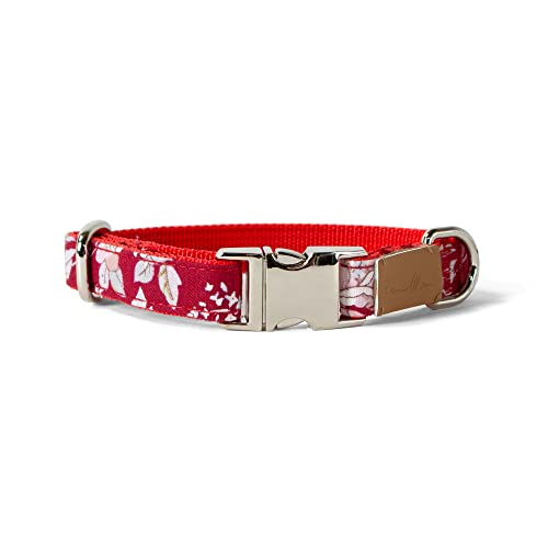 Sam & Maui Hundehalsband mit Blumenmuster, Baumwolle, glänzend, verchromt, silberfarben, Metallschnalle, Größe S von Sam & Maui