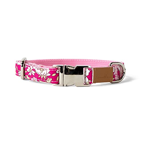 Sam & Maui Hundehalsband mit Blumenmuster, Baumwolle, glänzend, verchromt, silberfarben, Metallschnalle, Größe S von Sam & Maui