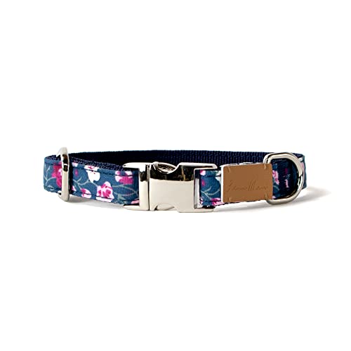 Sam & Maui Hundehalsband mit Blumenmuster, Baumwolle, glänzend, verchromt, silberfarben, Metallschnalle, Größe XS von Sam & Maui