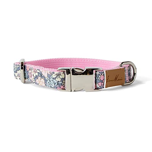 Sam & Maui Hundehalsband mit Blumenmuster, Baumwolle, glänzend, verchromt, silberfarben, Metallschnalle, Größe XS von Sam & Maui