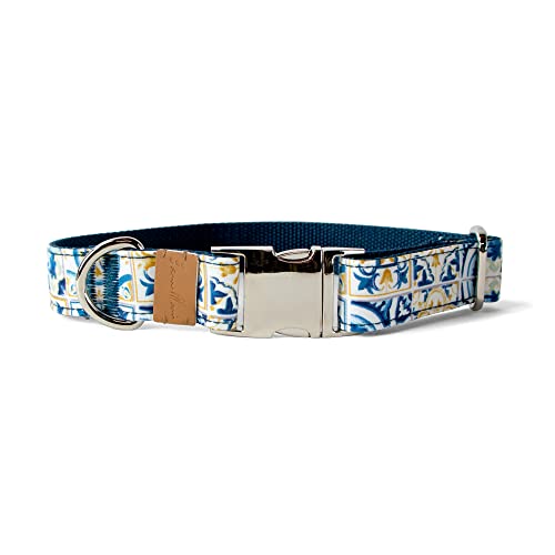 Sam & Maui Hundehalsband mit Blumenmuster, Baumwolle, glänzend, verchromt, silberfarbene Metallschnalle, 06 Hellblau, Größe L von Sam & Maui