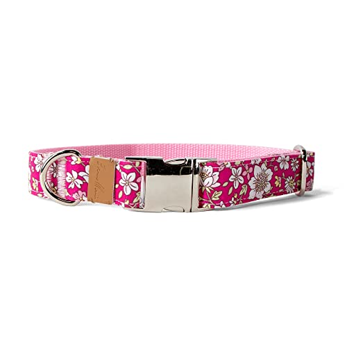 Sam & Maui Hundehalsband mit Blumenmuster, Baumwolle, glänzend, verchromt, silberfarbene Metallschnalle, Größe L von Sam & Maui