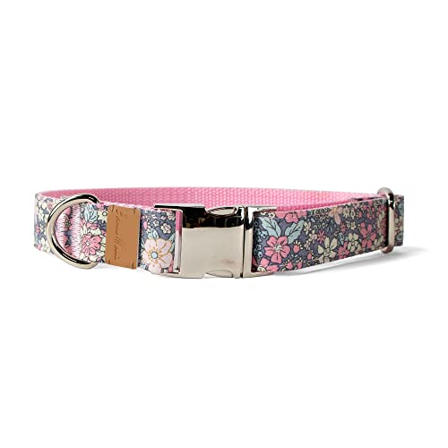 Sam & Maui Hundehalsband mit Blumenmuster, Baumwolle, glänzend, verchromt, silberfarbene Metallschnalle, Größe L von Sam & Maui