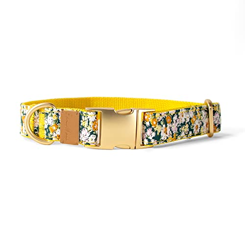 Sam & Maui Hundehalsband mit Blumenmuster, Baumwolle, matt, goldfarben, Metallschnalle, 09-grün, Größe L von Sam & Maui