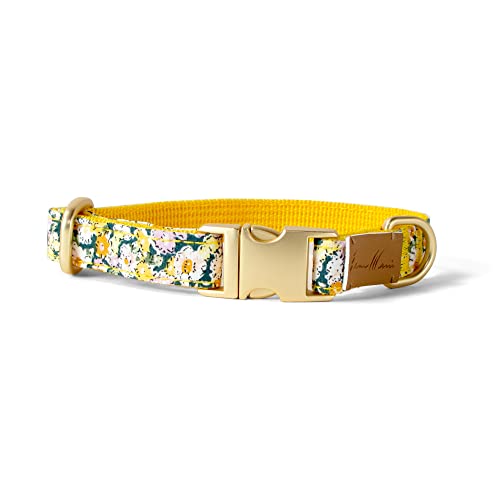 Sam & Maui Hundehalsband mit Blumenmuster, Baumwolle, matt, goldfarbene Metallschnalle, 09-grün, Größe S von Sam & Maui