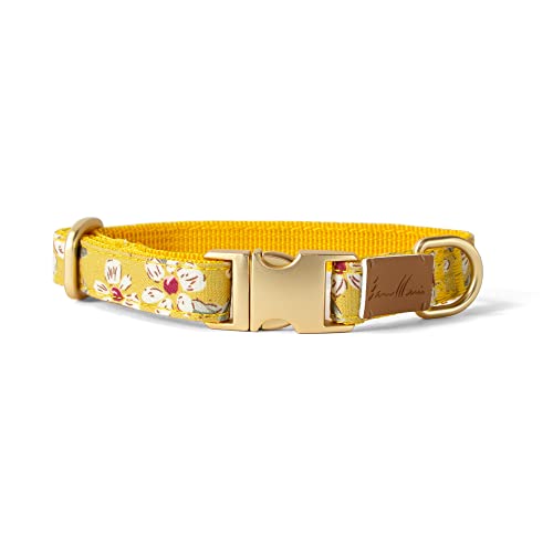 Sam & Maui Hundehalsband mit Blumenmuster, Baumwolle, matt, goldfarbene Metallschnalle, 13 Senf, Größe XS von Sam & Maui