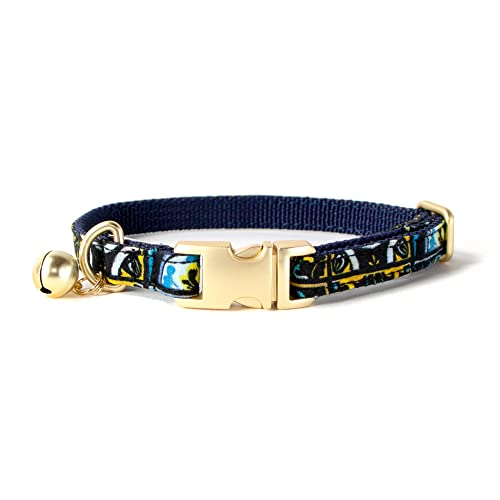 Sam & Maui Verstellbares Katzenhalsband für Katzen aus Baumwolle, mit matter goldfarbener Schnalle und Glöckchen, Blau C von Sam & Maui