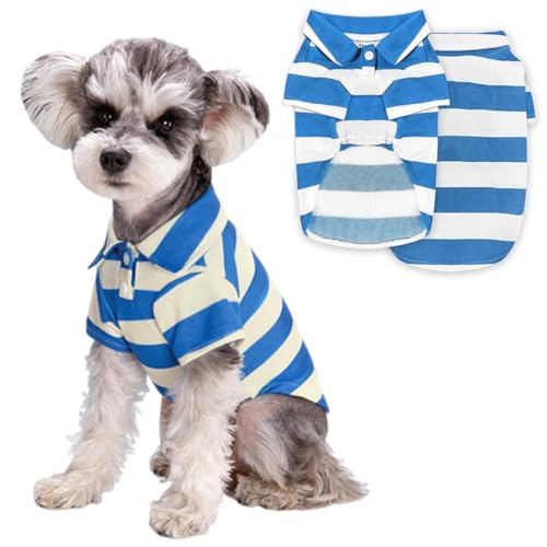 SamHeng Hunde Poloshirt, Modische Streifen Katzen Welpen Sommer T-Shirt, Atmungsaktives Dünnes Hundeshirt Haustier Kleidung Pullover Hemd Haustier Coole Kleidung für Kleine Haustiere (Blau-L) von SamHeng