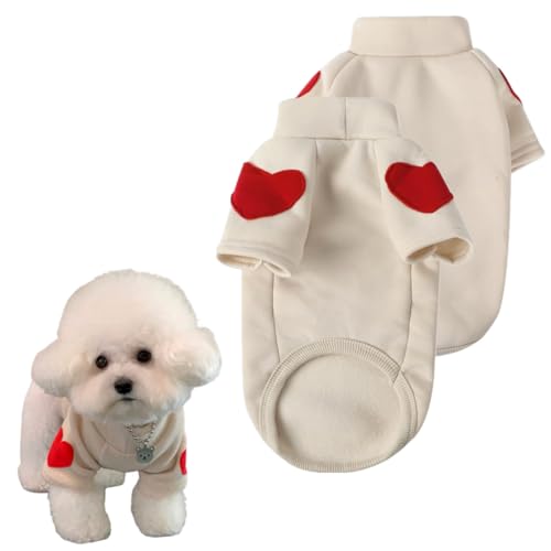 SamHeng Rollkragen Hundepullover Welpen Fleece Sweatshirt Kleine Hunde Kapuzenpullover Haustier Pullover Hundejacke Warme Hundekleidung mit Herz Print für Teddy Chihuahua Schnauzer (Beige-L) von SamHeng