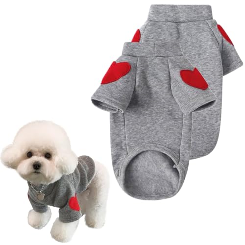 SamHeng Rollkragen Hundepullover Welpen Fleece Sweatshirt Kleine Hunde Kapuzenpullover Haustier Pullover Hundejacke Warme Hundekleidung mit Herz Print für Teddy Chihuahua Schnauzer (Grau-L) von SamHeng