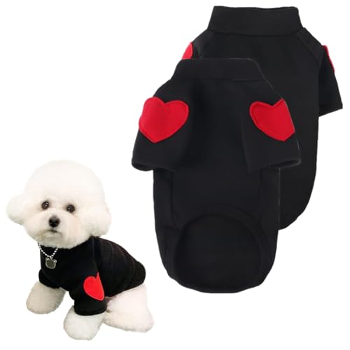 SamHeng Rollkragen Hundepullover Welpen Fleece Sweatshirt Kleine Hunde Kapuzenpullover Haustier Pullover Hundejacke Warme Hundekleidung mit Herz Print für Teddy Chihuahua Schnauzer (Schwarz-L) von SamHeng