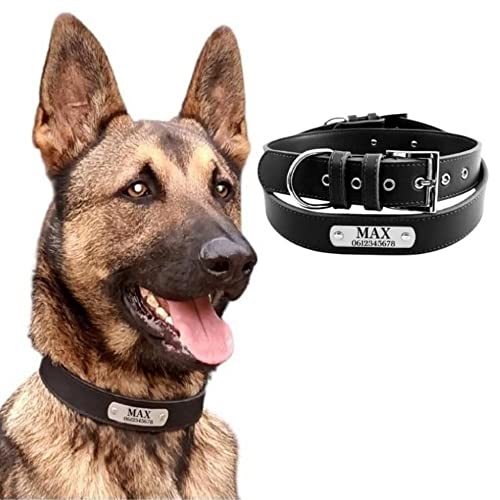 Hundehalsband mit Name und Telefonnummer - Leder - Hundehalsband mit Erkennungsmarke Lederhalsband Name Schwarz XS von Sama24.nl