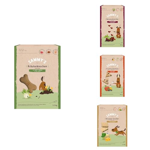 Backwaren Bundle aus Sammy´s Kräuterknochen | Schonend gebackene Hundesnacks 1 kg + Sammy´s Herzensbrecher 1 x 800 g + Sammy´s Fruchtschnitten 1 x 800 g + Sammy´s Knusper-Cracker 1 x 1 kg von Sammy's Hundesnacks