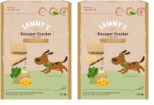 Sammy´s Knusper-Cracker | Herzhafte Snacks für Hunde | Knusper-Cracker mit Käse- und Spinatfüllung | 1 x 1 kg (Packung mit 2) von Sammy's Hundesnacks