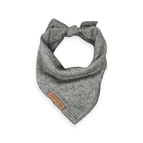 Sammy's Sew Shop Charcoal Fall Flanell Hundehalstuch - Grau Fischgrätenmuster Haustier Bandana Tie Back Premium Stoff Einzigartiges Design Handgefertigt in den USA (X-Large, Anthrazit) von Sammy's Sew Shop